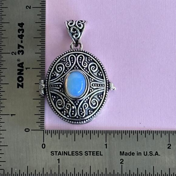 925 Sterling Opalite Pill/Poison/Prayer/Locket  Pendant - Picture 6 of 6